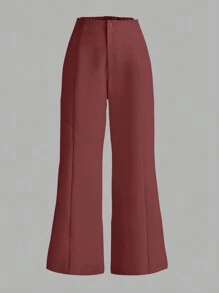 SHEIN Privé سراويل واسعة الساق ذات قصة واسعة ومرتفعة الوسط، فضفاضة للنساء السمينات، أنيقة وبسيطة، مناسبة للربيع والصيف - بني مصدي - مشاهدة 1