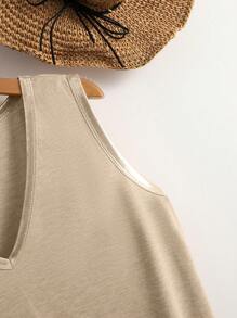 INAWLY Tank Top Große Größen für Frauen, lockerer Schnitt, V-Ausschnitt, einfarbig mit Splice-Design für Frühling/Sommer - Aprikosenfarben - Übersicht 6