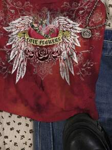 Attitoon 女士休闲心形翅膀图案性感紧身吊带背心上衣，适合夏季 - 彩色 - 查看 4