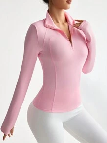 Easithlete 纯色修身立领运动连帽衫，适合瑜伽