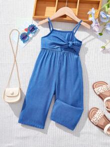 SHEIN Leap Crew Summer Cute Vacation Blue Sleeveless Jumpsuit For Baby Girl - Blue - View 6