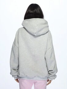 MISSGUIDED Oversized Heather Grey Sweatshirt Hoodie With Applique Logo Drawstring Hood And Kangaroo Pocket Cozy Casual Streetwear For Fall Winter Loungewear - Grey - View 2