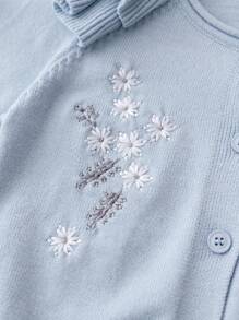 SHEIN Baby Girl Embroidered Sweater Set: Cardigan Top & Skirt - Blue - View 4