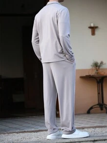 Manfinity Homme 1 Set de camisa de manga larga de unicolor con bolsillo y pantalones largos minimalista para hombre