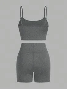 SHEIN Essnce 女式 3 件套休闲轻便运动背心、紧身短裤和衬衫，性感时尚，适合户外、骑行、网球、旅行 - 彩色 - 查看 5