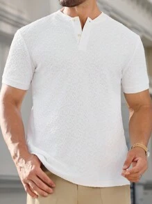 Manfinity VCAY Men's Patterned Knitted Slim Fit Casual Polo Shirt, Suitable For Daily Wear