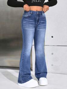 SHEIN Tween Girls Y2K Fashion Casual Flare Leg Jeans Star Pattern With Rhinestones, Girls Fall Clothes Back To School Outfits