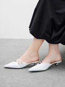 CUCCOO BIZCHIC Pointed Toe Thin High Heel New Style Strap Closed Toe Kitten Heel Charming Sexy Pumps For Women - White - View 2