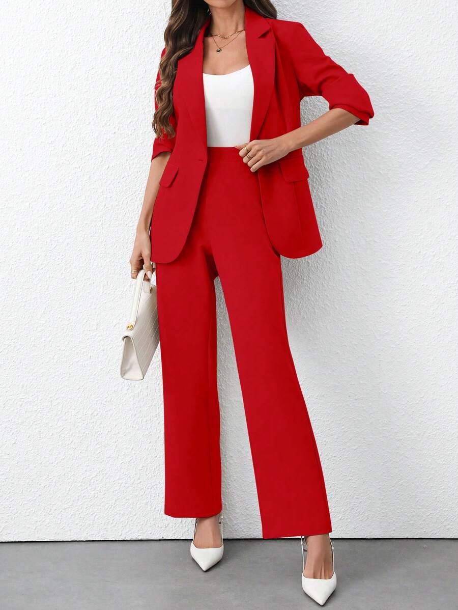 EMERY ROSE 女士纯色商务西装外套+裤子套装