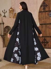 Al Najma Damska bardzo długa, skromna arabska abaja z kwiatowym nadrukiem