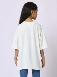 T-shirt oversize SUMWON, col ras-du-cou classique, manches 3/4, coupe ample et confortable pour le quotidien. Top essentiel et basique pour les jeunes, idéal pour les vacances - Blanc - Voir 2