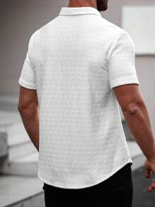 Manfinity Homme 男士纯色短袖单排扣休闲宽松衬衫男装男士衬衫男士衬衫休闲 - 白色 - 查看 6