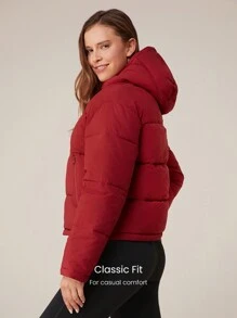 GLOWMODE 轻盈保暖休闲贴身腰长可调节连帽羽绒夹克日常休闲冬季 - 紫紅色 - 查看 3