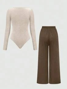 SHEIN Tall 2 Pieces Women Casual Outfit Set, Autumn - Multicolor - View 2
