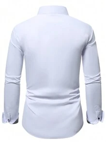 Manfinity Mode Men's Casual Long Sleeve Shirt For Commuting, Autumn - White - View 2