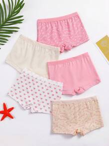 5 条装女童可爱皇冠、爱心、字母印花松紧腰带三角裤，柔软时尚柔和色彩 - 彩色 - 查看 2