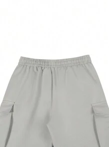 Manfinity Roghcode Pantalones cargo grises casuales de unicolor con cordón en la cintura, otoño - Gris Claro - Ver 5