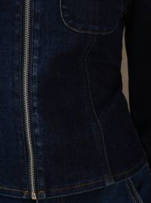 MISSGUIDED Premium Fitted Denim Jacket With Metal Zip Front Classic Western Workwear Style Modern Streetwear Fashion - Blue - View 4