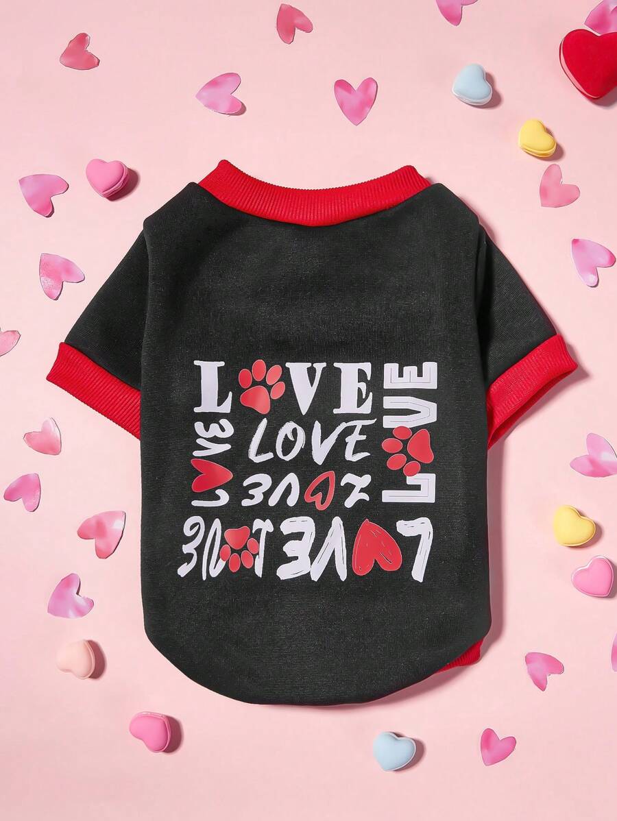 PETSIN 1 件宠物狗/猫通用情人节黑色“LOVE”时尚英文文字印花套头衫 - 彩色 - 查看 1