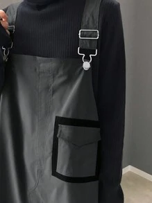 FRIFUL Women's Casual Colorblock Patchwork Dress, Suitable For Autumn & Winter - Grey - View 5