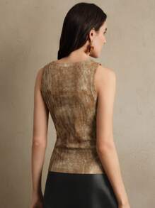 Anewsta Women Distressed Ribbed Crew Neck Tank Top - Brown - View 6