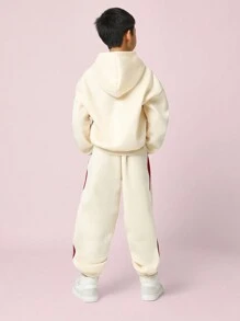 SUMWON Tween Boys Comfy Regular Fit Colour Block Overhead Hoodie And Jogger With Graphic Print 2 Piece Set