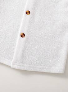 2pcs Young Boy Sets: White Solid Color Elegant Short Sleeve Top And Grey Shorts - White - View 6
