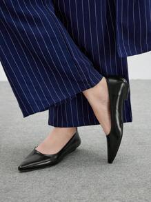 CUCCOO BIZCHIC Women's Black Pointed Toe Flat Shoes, Low Heel Dress Flat Shoes For Commuting, Dating, Party, Vacation, Retro Style, Spring Casual Wear - Black - View 1