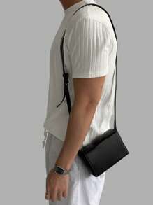 DAZY Ribbed Design White Knit Top For Men, Summer - White - View 2