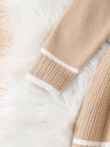 SHEIN Young Girl's French Style Knit Long Sweater Dress, Fashionable For Spring, Autumn And Winter - Khaki - View 5