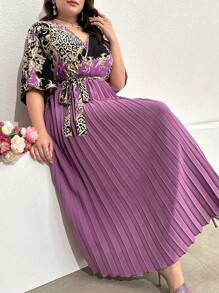 Mulvari Đầm Maxi Midi Xếp Ly Buộc Phía Trước Mùa Hè Size Lớn Cho Nữ - Màu tím - Xem 4