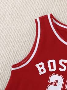 男婴休闲运动柔软舒适开裆短裤，百搭字母印花，适合夏季户外活动 - 紅色 - 查看 4