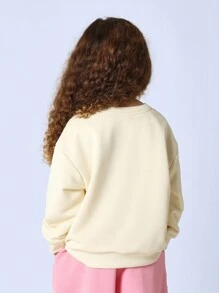 SUMWON Áo nỉ chui đầu thiết kế có logo tối giản, mặc mùa thu đông cho bé gái, áo len dệt kim thời trang thoải mái, thể thao - Màu vàng - Xem 2