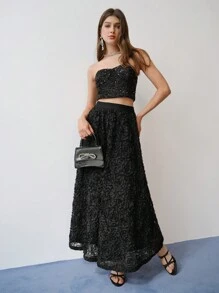 MOTF STUDIO Falda larga acampanada con aplicaciones - Negro - Ver 5