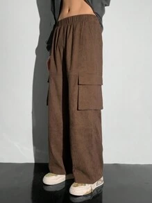 SHEIN 青少年男孩宽松休闲舒适实用口袋侧直腿裤 - 駝色 - 查看 6