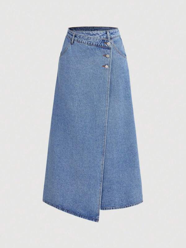 SHEIN MOD Große Größen Lose sitzender süßer A-Linien Jeans Minirock, Blau