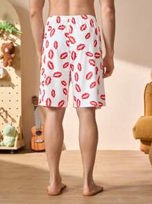 Happy Jammies Pantalones cortos de estampado de labios para hombre, ropa de estar en casa
