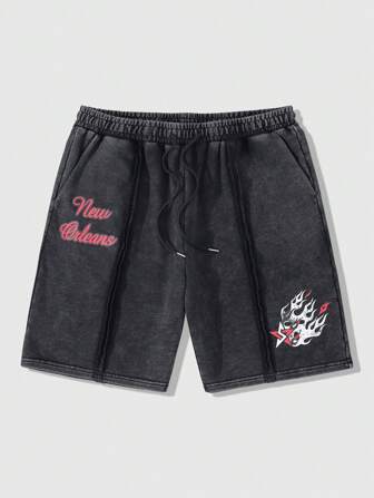 Street Life Pantaloncini casual da uomo con lavaggio acido, semplici e alla moda per uso quotidiano