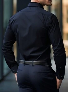 Manfinity Homme Camisa casual de negocios de botones de color liso para hombres, temporada de otoño