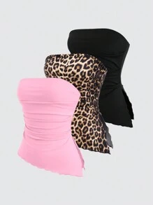 Sweetra Áo ống in họa tiết da báo Y2K dài bất đối xứng gợi cảm - Nhiều màu - Xem 3