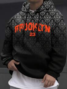 Manfinity Dauomo Men Letter & Skull Graphic Drawstring Hooded Sweatshirt, Autumn/Winter - Black - View 1