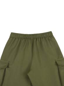 Manfinity Hypemode 男士休闲纯色抽绳腰工装裤 绿色 - 軍綠色 - 查看 5