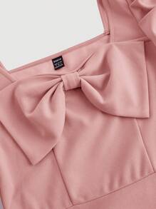 SHEIN MOD Vestido corto rojo con mangas abullonadas y lazo - Rosa - Ver 3