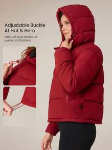 GLOWMODE 轻盈保暖休闲贴身腰长可调节连帽羽绒夹克日常休闲冬季 - 紫紅色 - 查看 5