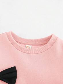Cozy Pixies Young Girl Fashionable 3D Bow Crew Neck Drop Shoulder Pink Pullover Sweatshirt - Pink - View 10