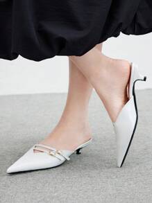 CUCCOO BIZCHIC Pointed Toe Thin High Heel New Style Strap Closed Toe Kitten Heel Charming Sexy Pumps For Women - White - View 4