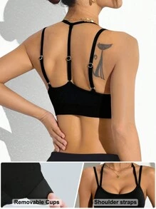 Gameset SHEIN Sport Women Solid Color Casual Gym Sports Bra - Black - View 1