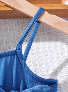 SHEIN Leap Crew Summer Cute Vacation Blue Sleeveless Jumpsuit For Baby Girl - Blue - View 3