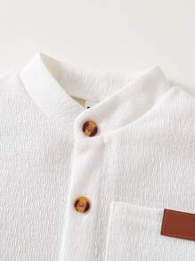 2pcs Young Boy Sets: White Solid Color Elegant Short Sleeve Top And Grey Shorts - White - View 4