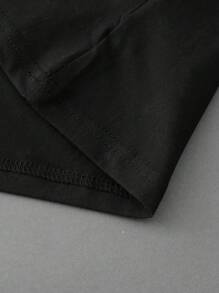 PAVTROS 男士圆领长袖图案印花休闲黑色长袖 T 恤上衣，日常穿着嘻哈风，秋季 - 黑色 - 查看 5